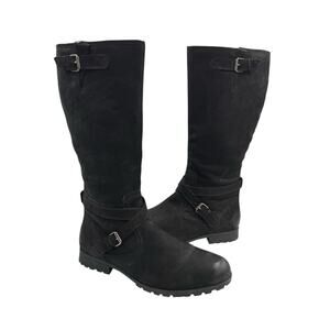 Hotter Comfort Concept Belle Black Nubuck Leather Knee High Moto Riding Boots